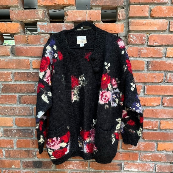 Vintage Express Floral Mohair Blend Button Front Cardigan - Picture 1 of 9